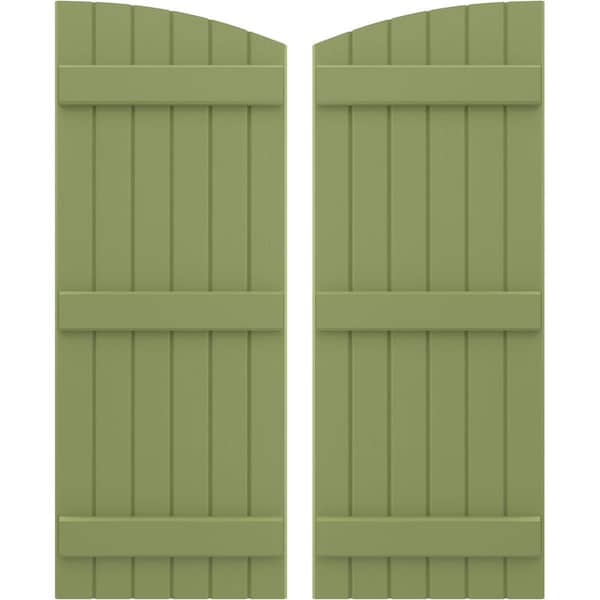 Ekena Millwork Americraft 6-Board (3 Batten) Wood Joined Board-n-Batten Shutters w/Ellipt Top, ARW401BE621X77MGH, PR ARW401BE621X77MGH - main